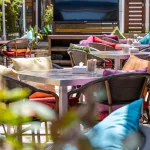 A colourful seating area at Chaise Cafe